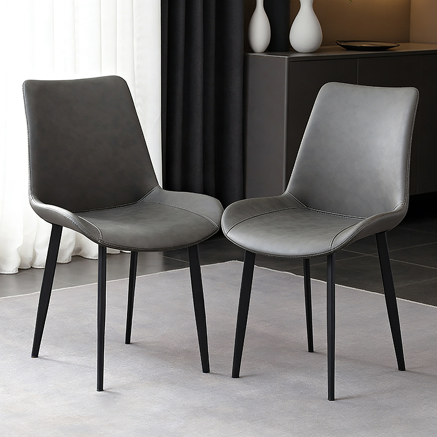 2 Pieces Nordic Style Leather Chairs