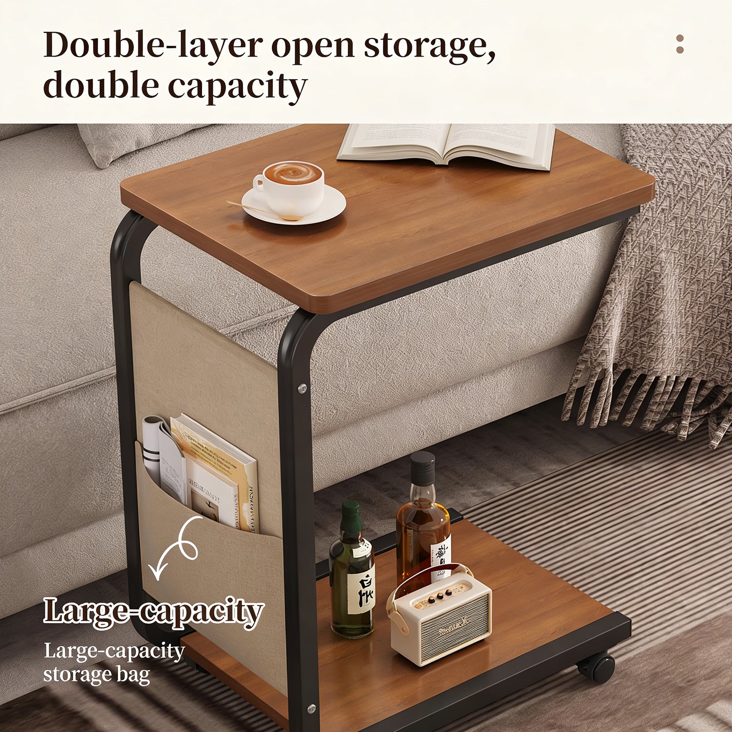 Mobile Side Table for Living Room & Nightstand