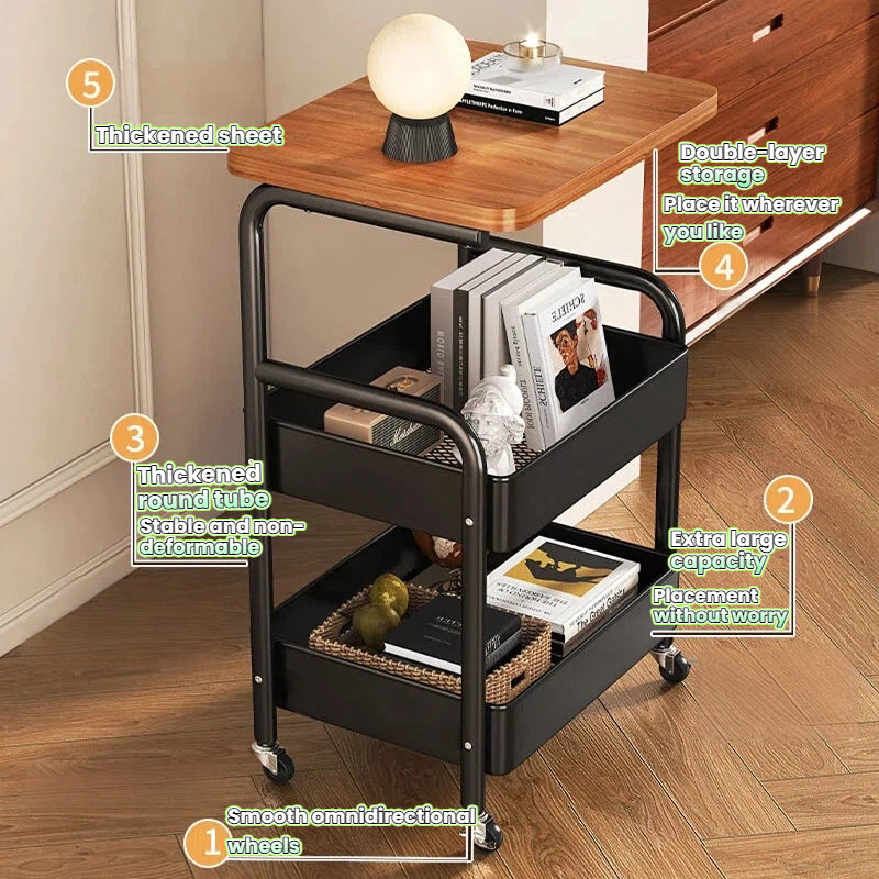 2-Tier Rolling Storage Cart Coffee Table Side Table