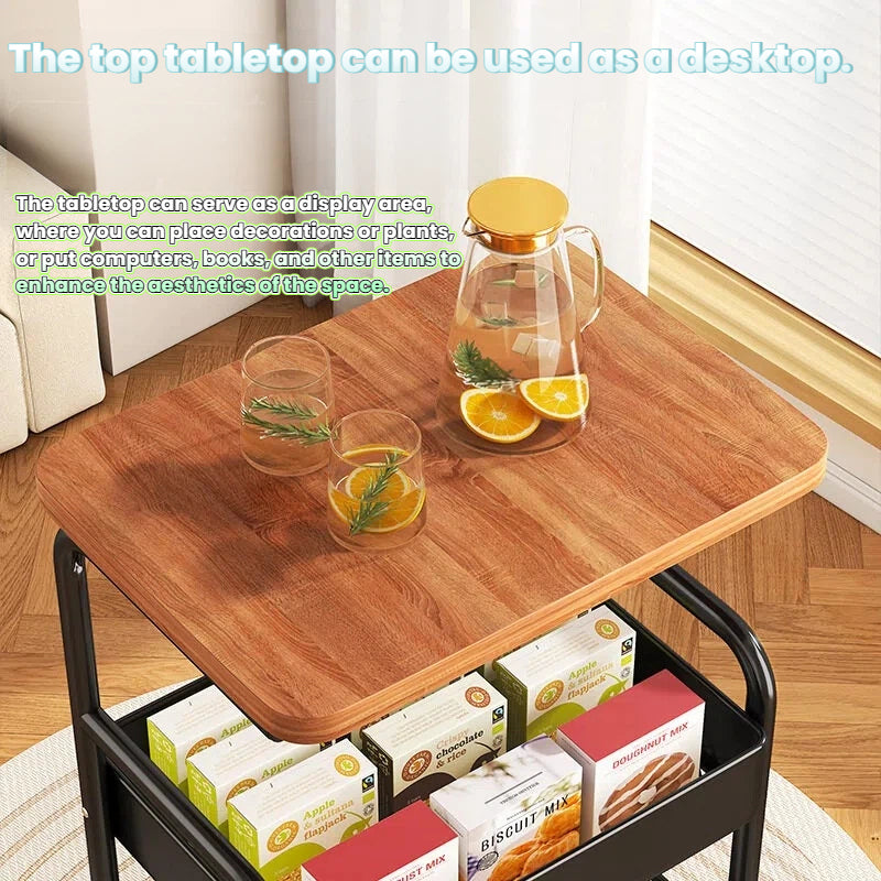 2-Tier Rolling Storage Cart Coffee Table Side Table