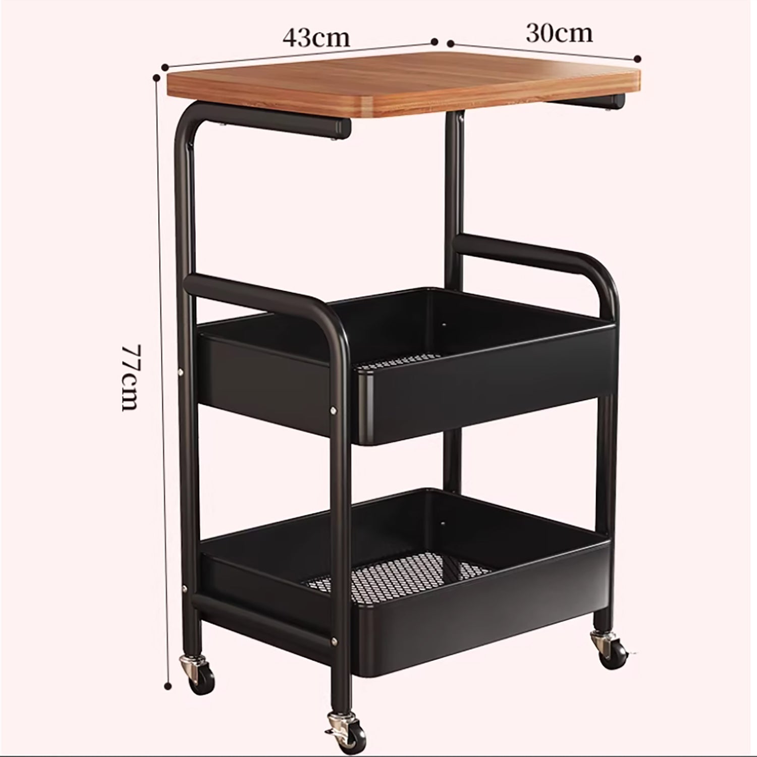 2-Tier Rolling Storage Cart Coffee Table Side Table