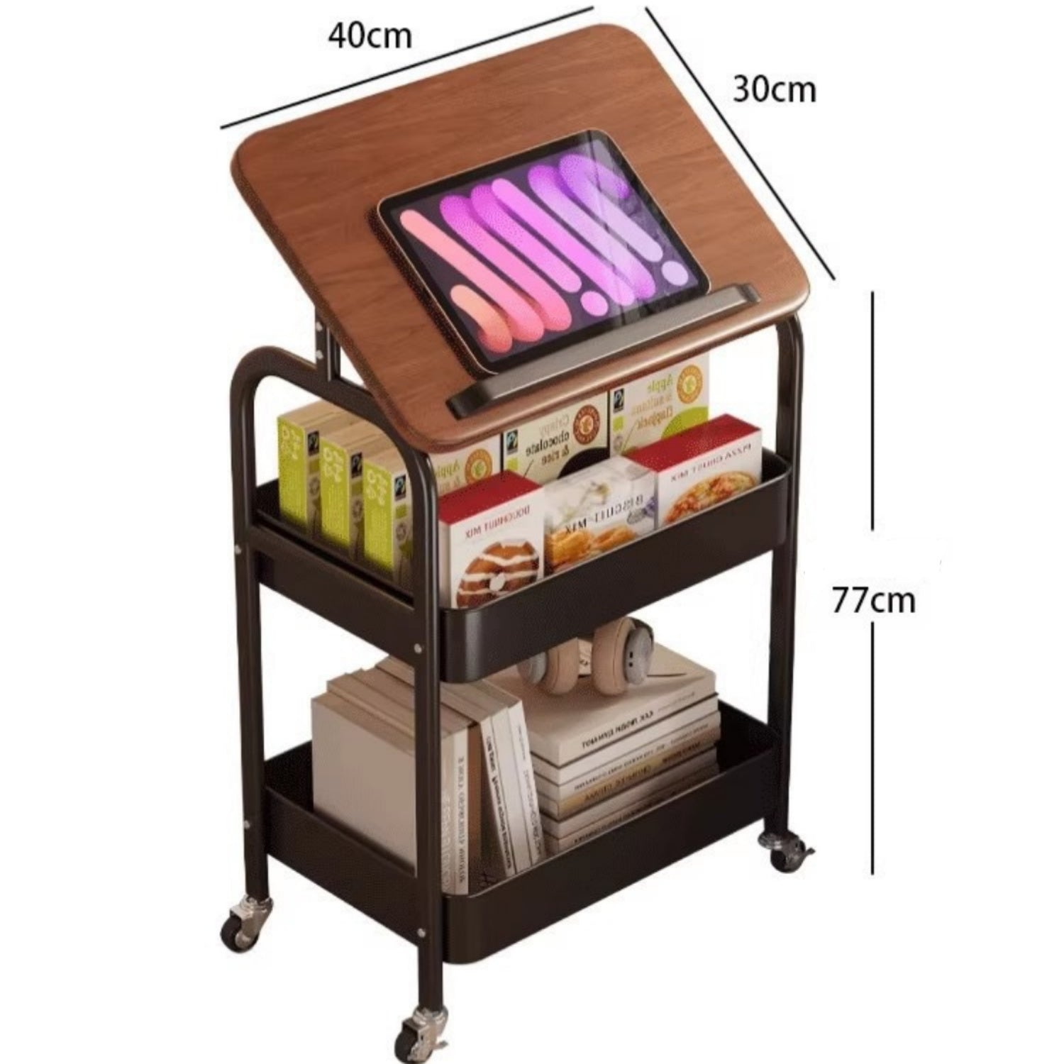 Mobile flip type handcart side table storage rack