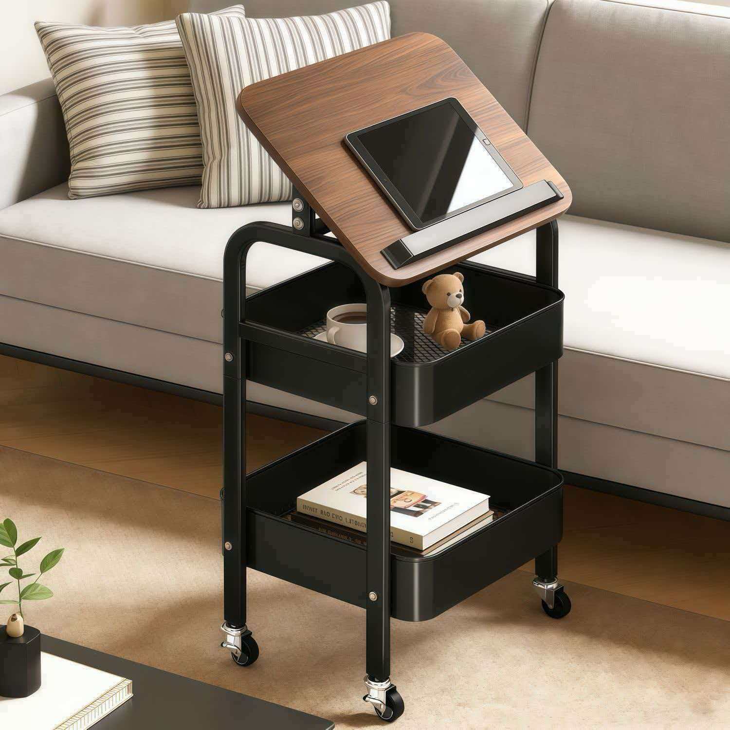 Mobile flip type handcart side table storage rack – Eeeza Home AU
