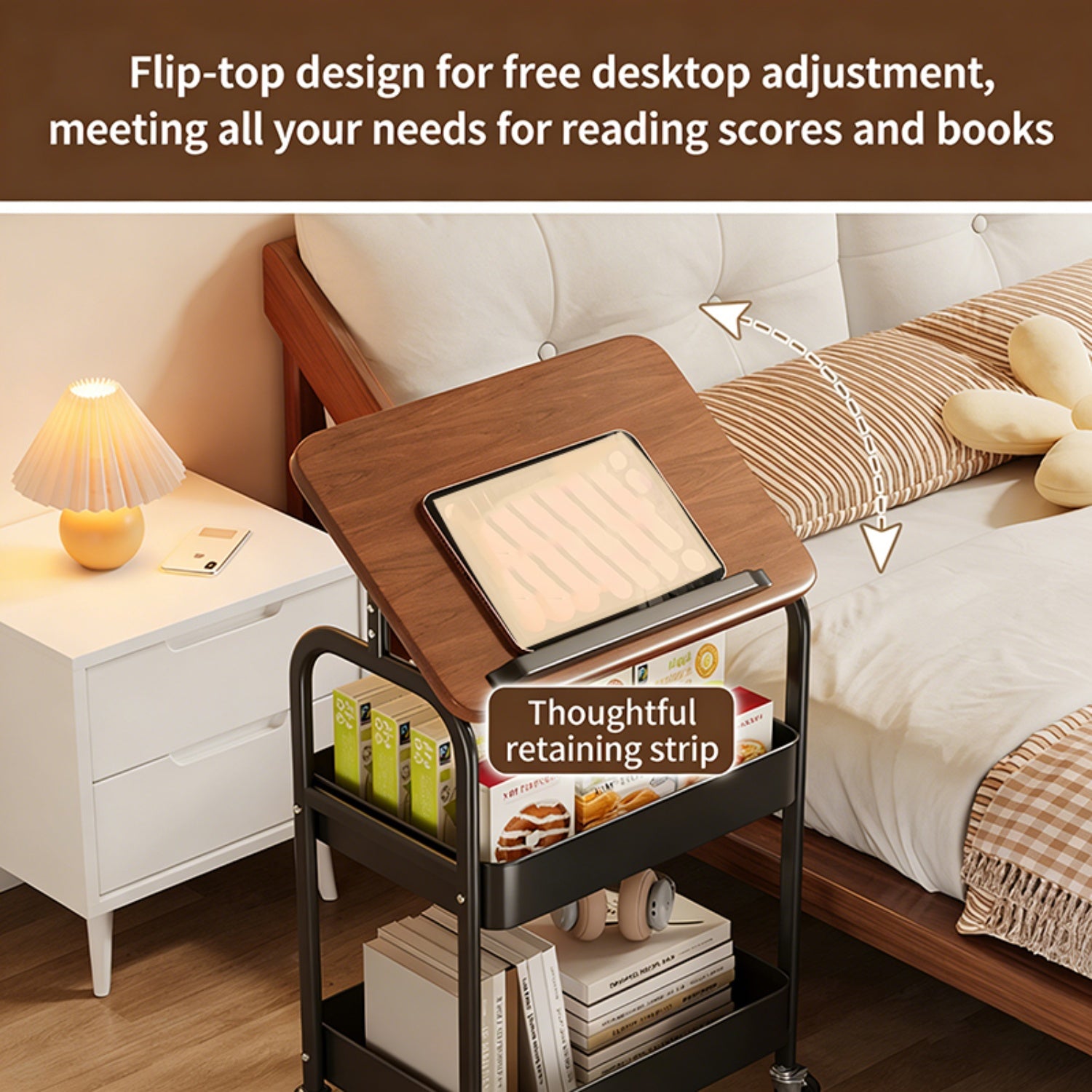 Mobile flip type handcart side table storage rack
