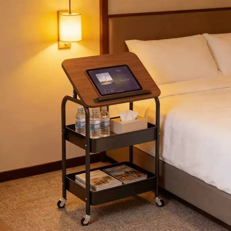 Mobile flip type handcart side table storage rack