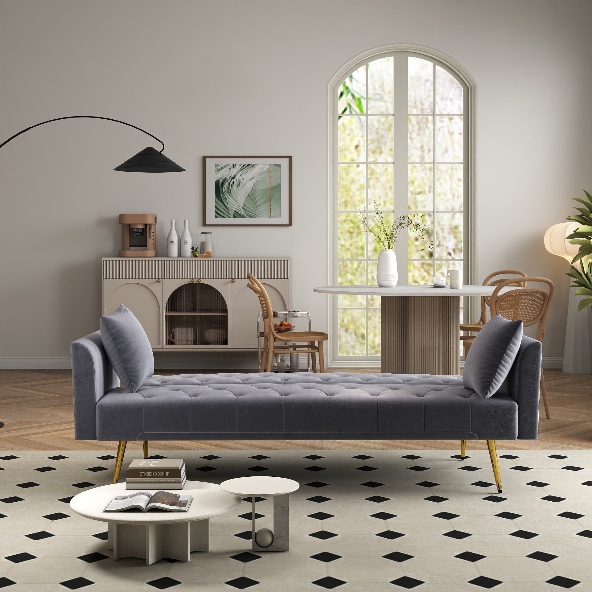 Modern convertible 72 inch foldable sleeper sofa with tufted