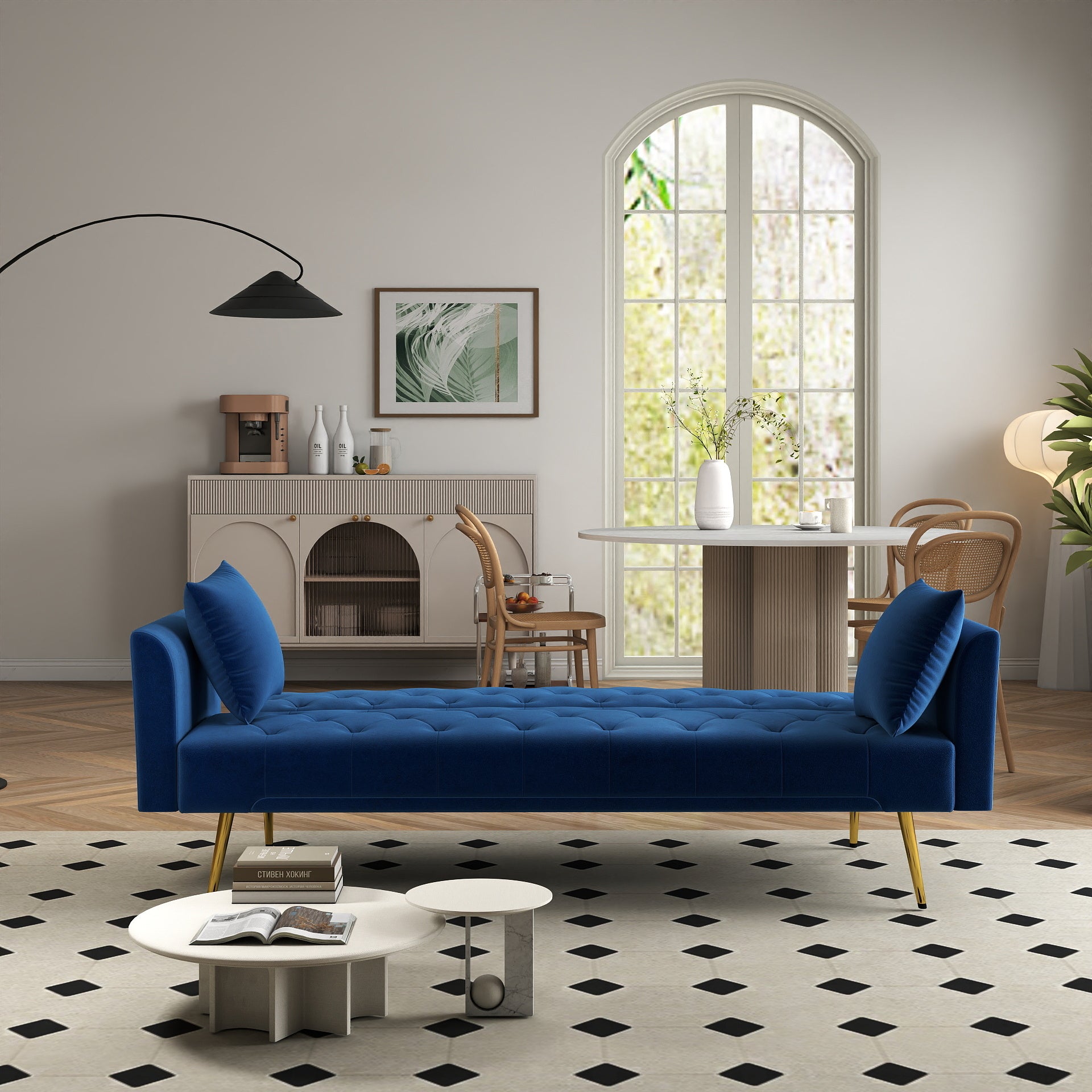 Modern convertible 72 inch foldable sleeper sofa with tufted