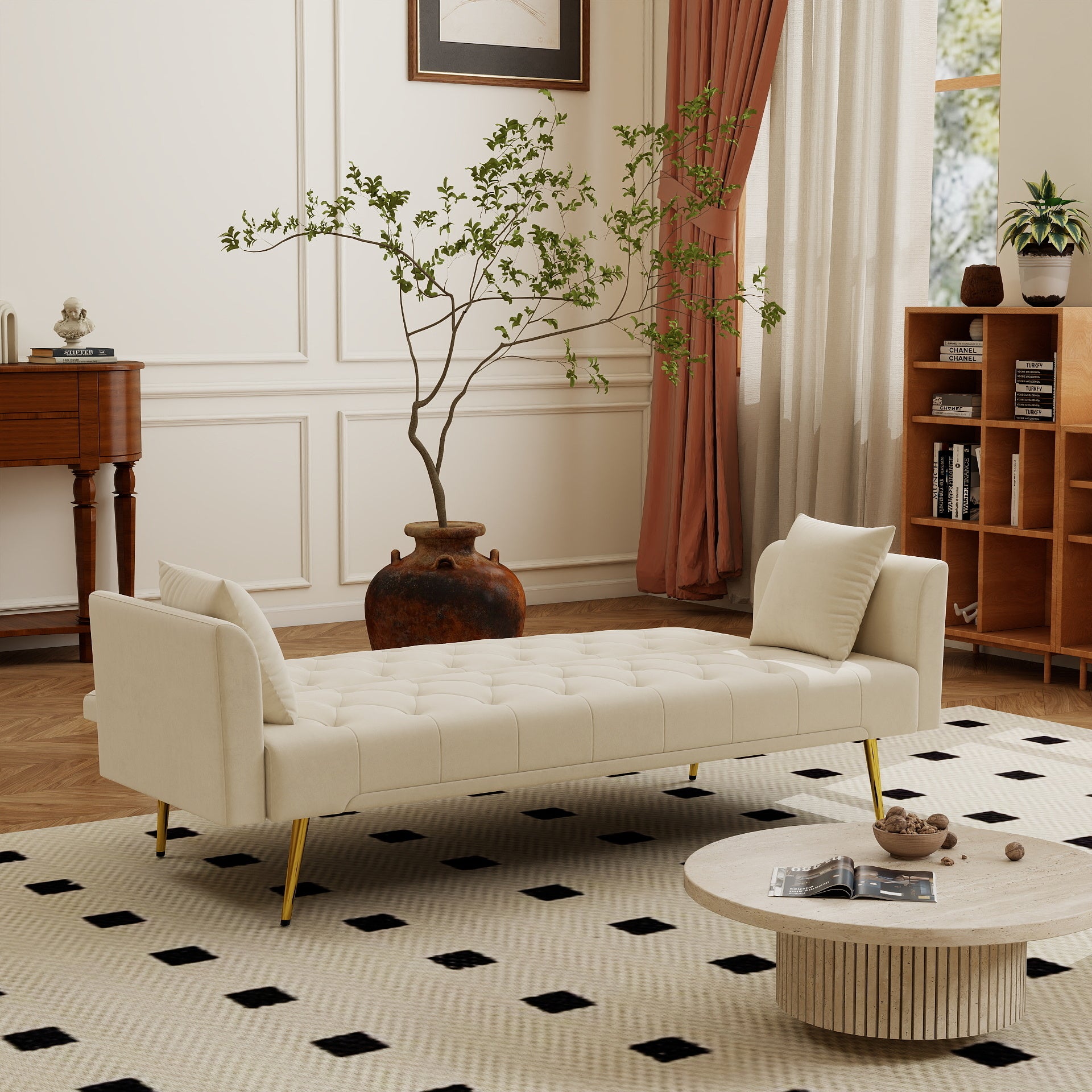 Modern convertible 72 inch foldable sleeper sofa with tufted