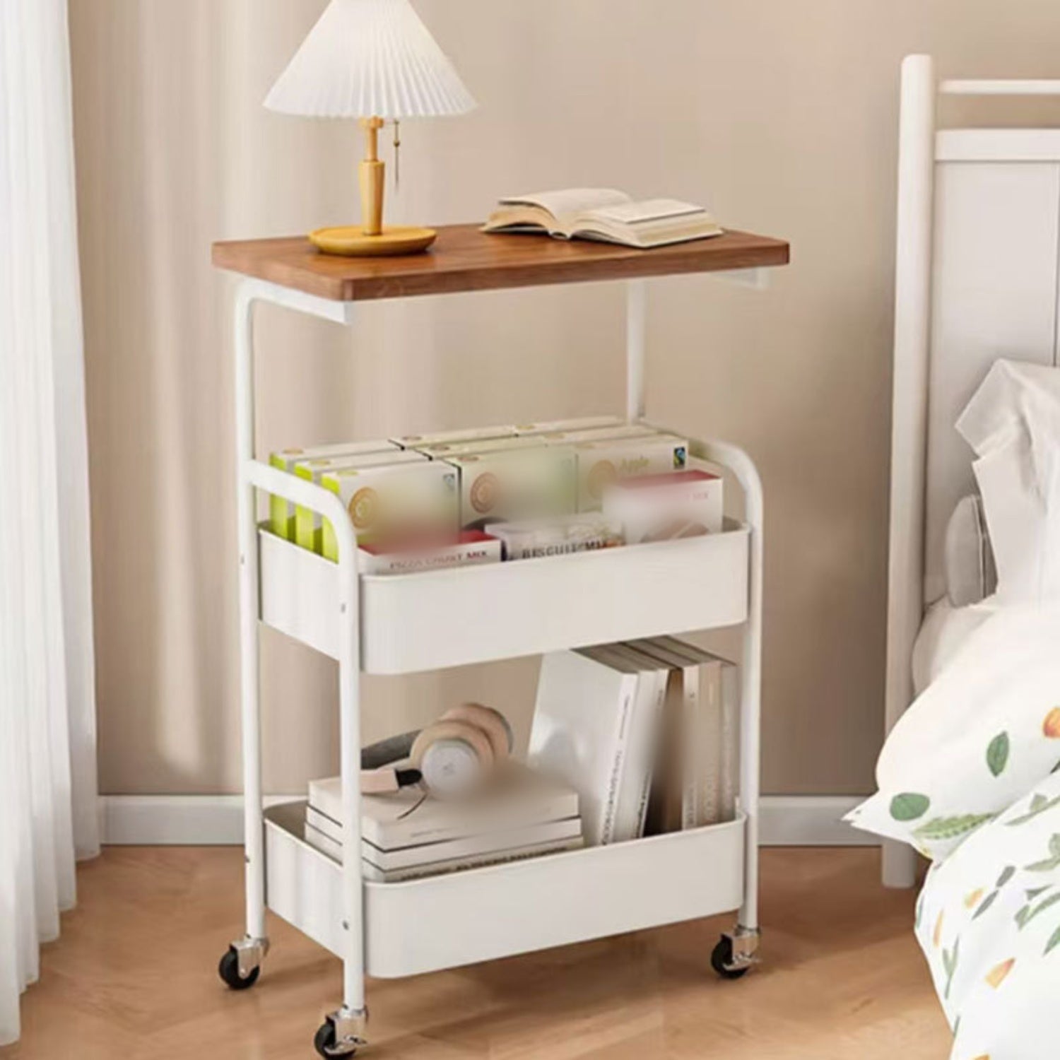 2-Tier Rolling Storage Cart Coffee Table Side Table