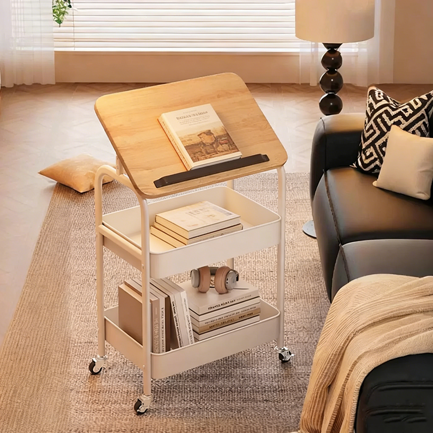 Mobile flip type handcart side table storage rack