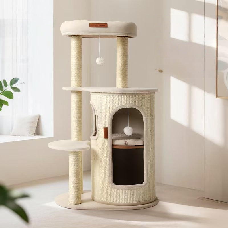 Multi-Layer Cat Tree with Scratching Post & Cat Bed, 2-in-1 Cat Tower