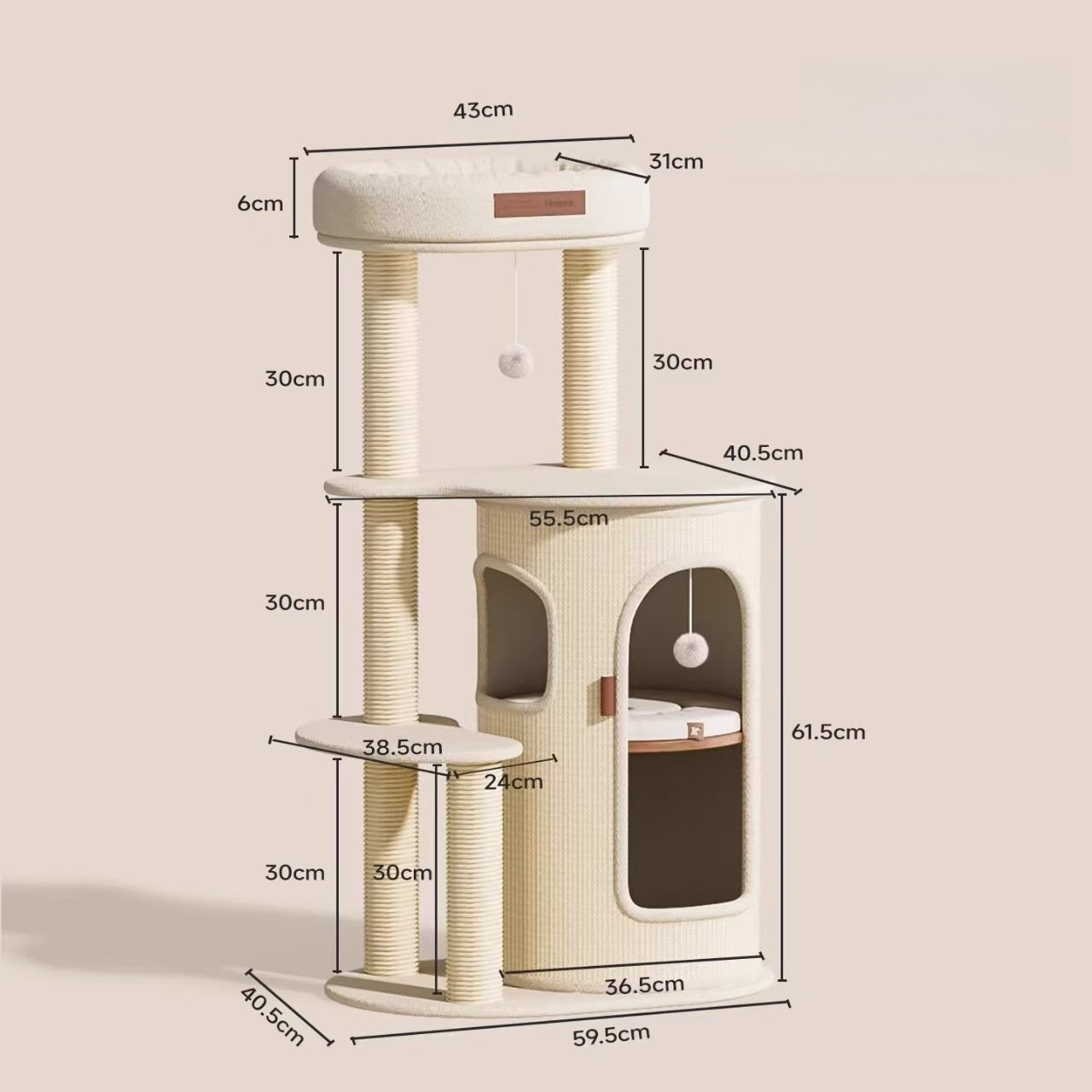 Multi-Layer Cat Tree with Scratching Post & Cat Bed, 2-in-1 Cat Tower