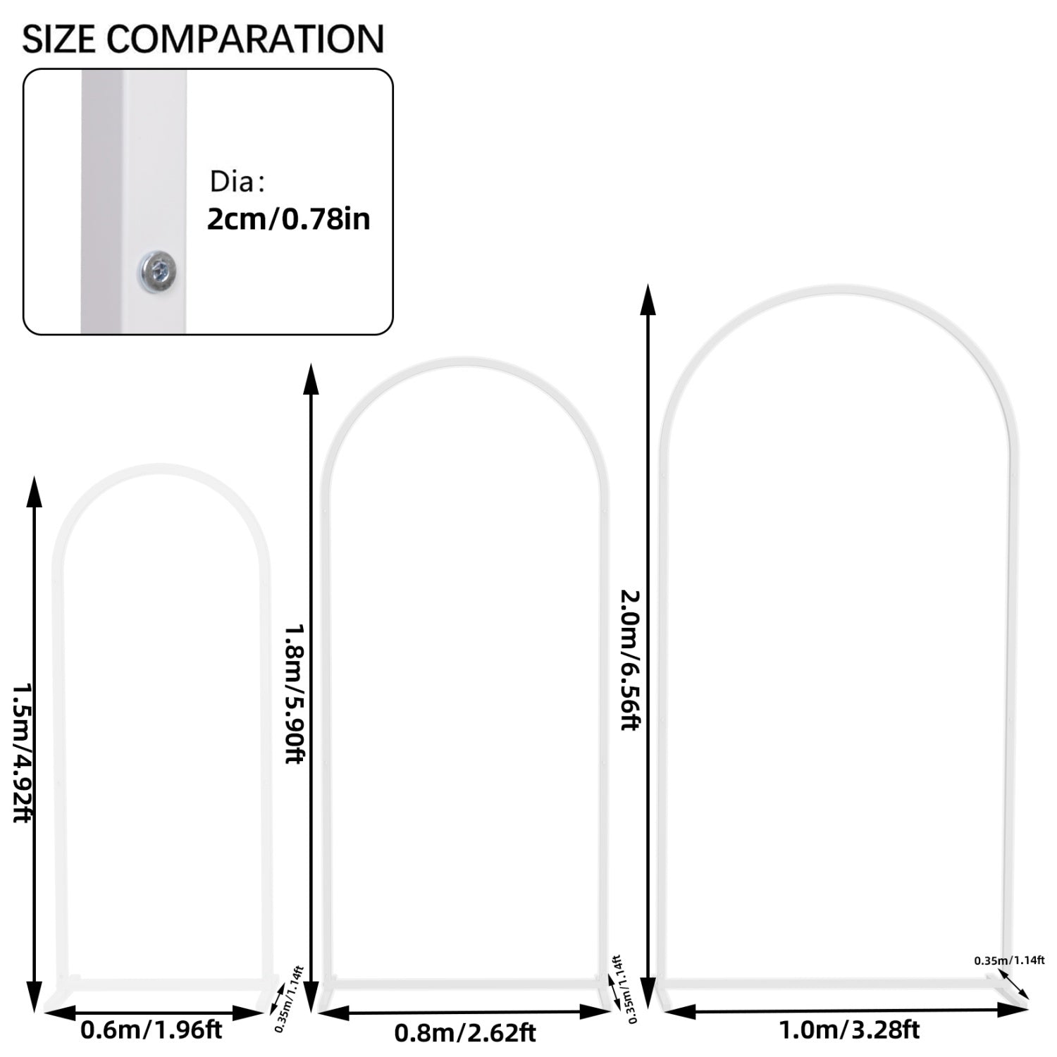 Set of 3 Wedding Arch Backdrop Stand Metal Frame for Ceremony Party