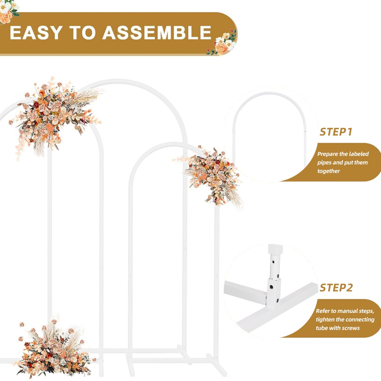 Set of 3 Wedding Arch Backdrop Stand Metal Frame for Ceremony Party
