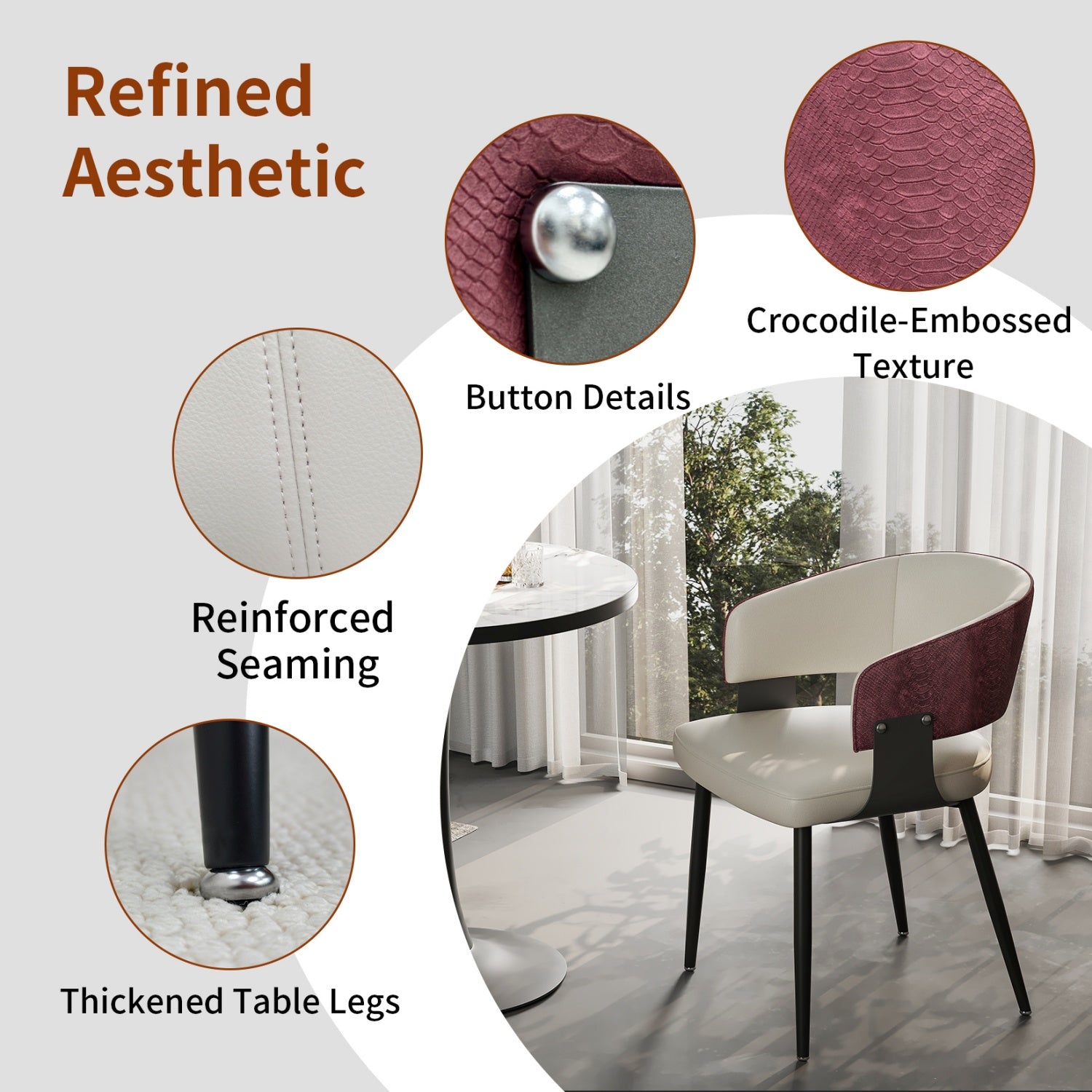 Modern Dining Chairs Set Microfiber Leather Kitchen Chairs Wide Seat