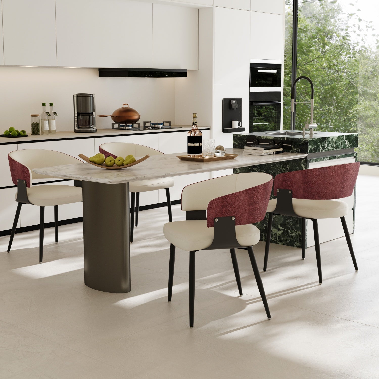 Modern Dining Chairs Set Microfiber Leather Kitchen Chairs Wide Seat