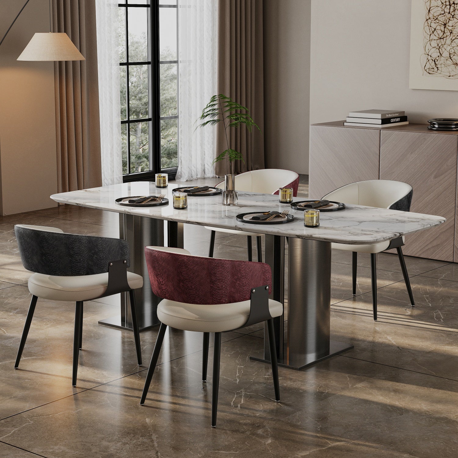 Modern Dining Chairs Set Microfiber Leather Kitchen Chairs Wide Seat
