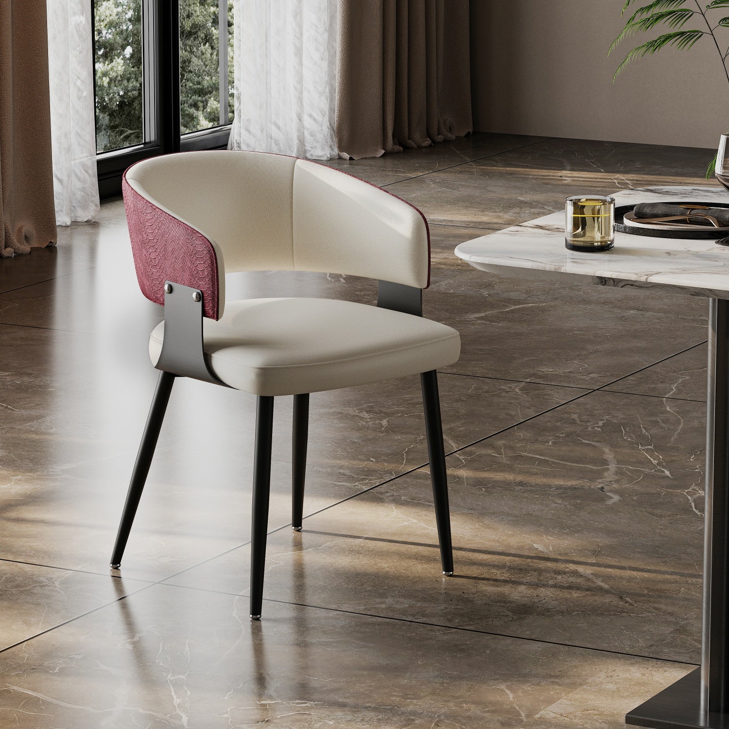 Modern Dining Chairs Set Microfiber Leather Kitchen Chairs Wide Seat