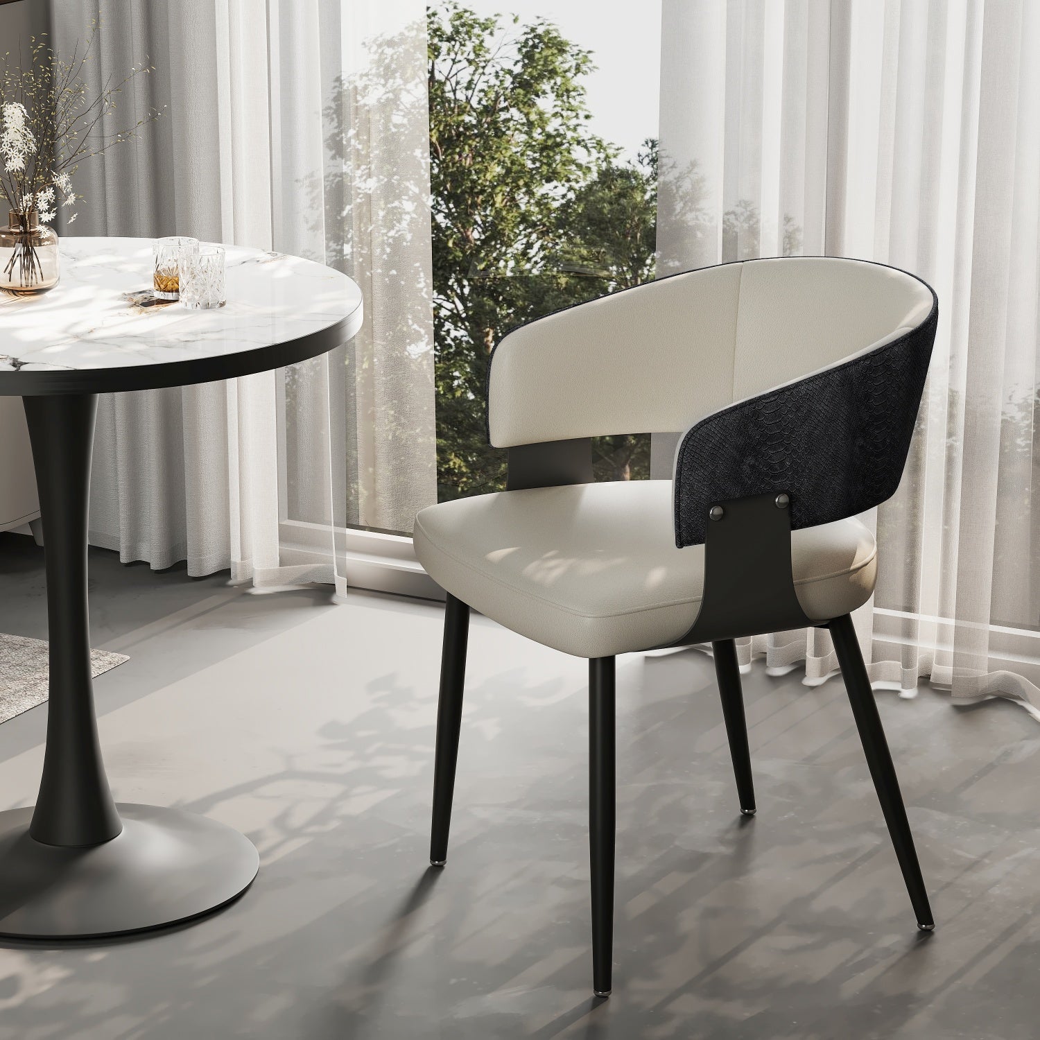 Modern Dining Chairs Set Microfiber Leather Kitchen Chairs Wide Seat