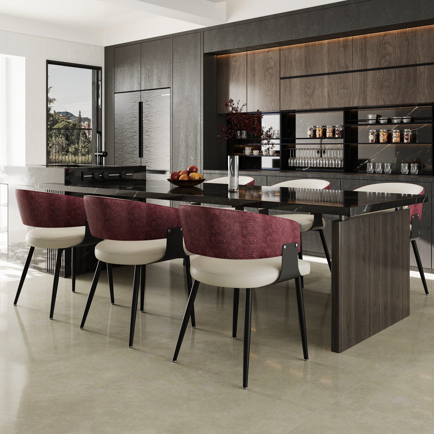 Modern Dining Chairs Set Microfiber Leather Kitchen Chairs Wide Seat