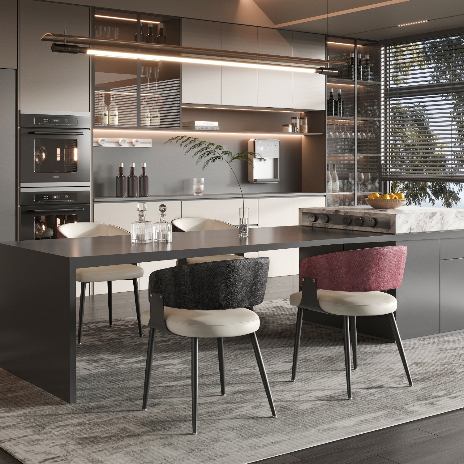 Modern Dining Chairs Set Microfiber Leather Kitchen Chairs Wide Seat