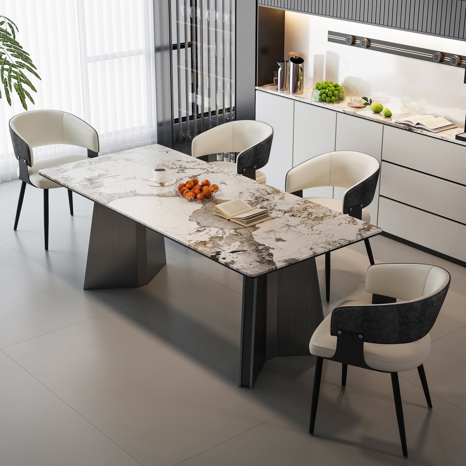 Modern Dining Chairs Set Microfiber Leather Kitchen Chairs Wide Seat