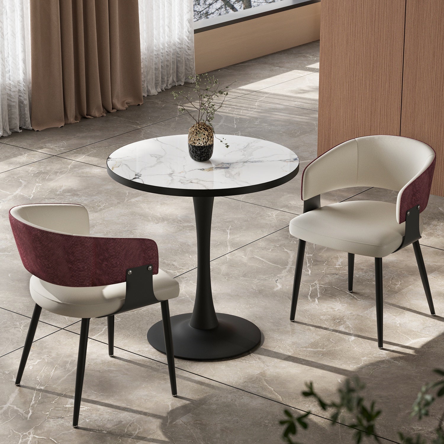 Modern Dining Chairs Set Microfiber Leather Kitchen Chairs Wide Seat