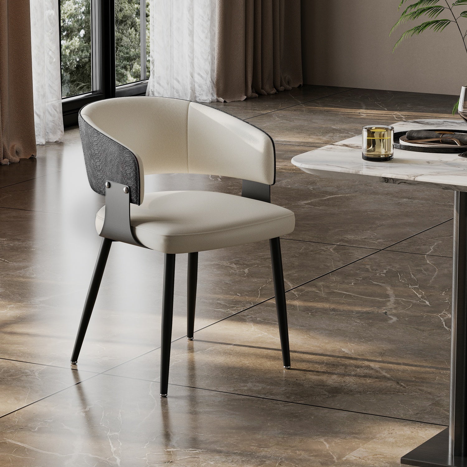 Modern Dining Chairs Set Microfiber Leather Kitchen Chairs Wide Seat