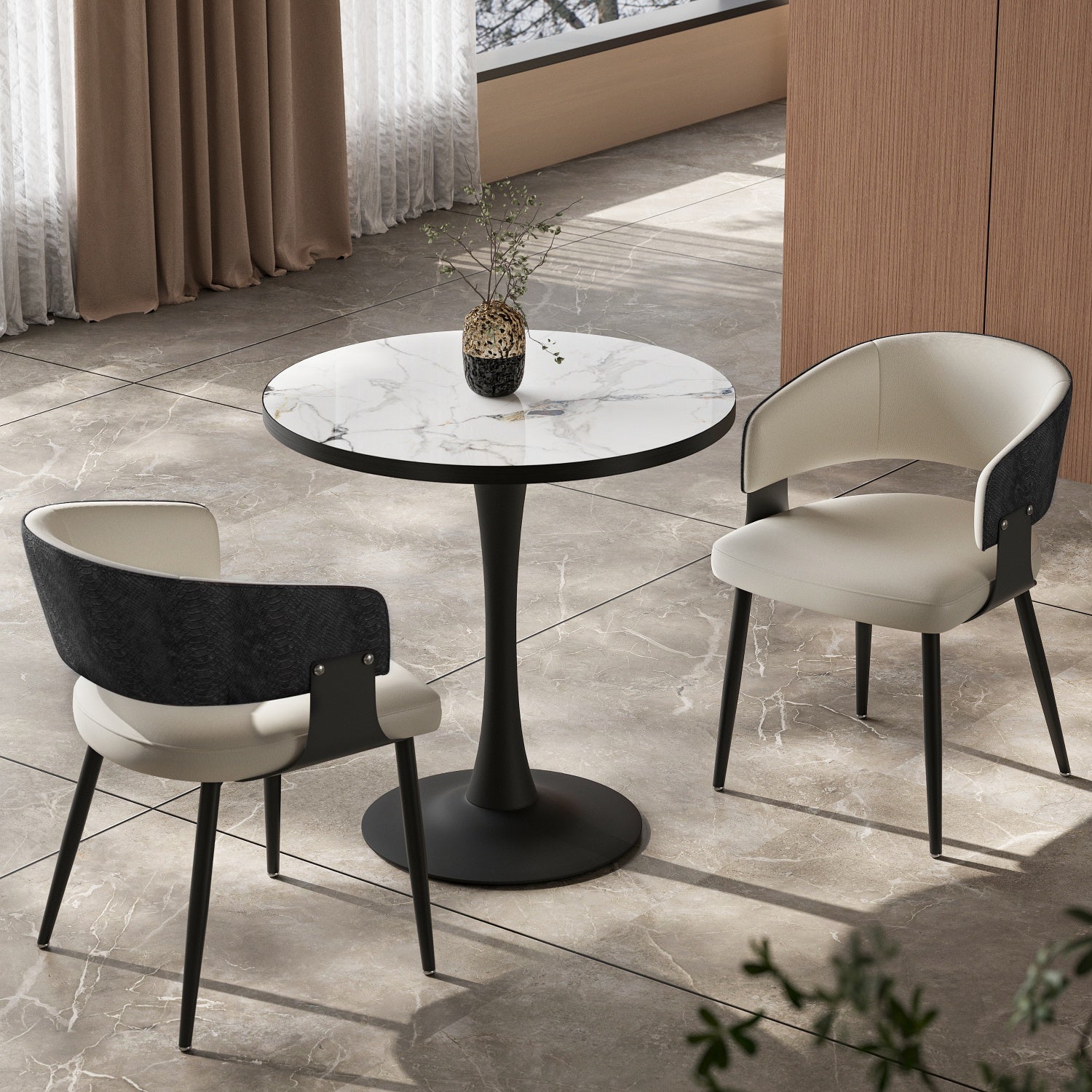 Modern Dining Chairs Set Microfiber Leather Kitchen Chairs Wide Seat