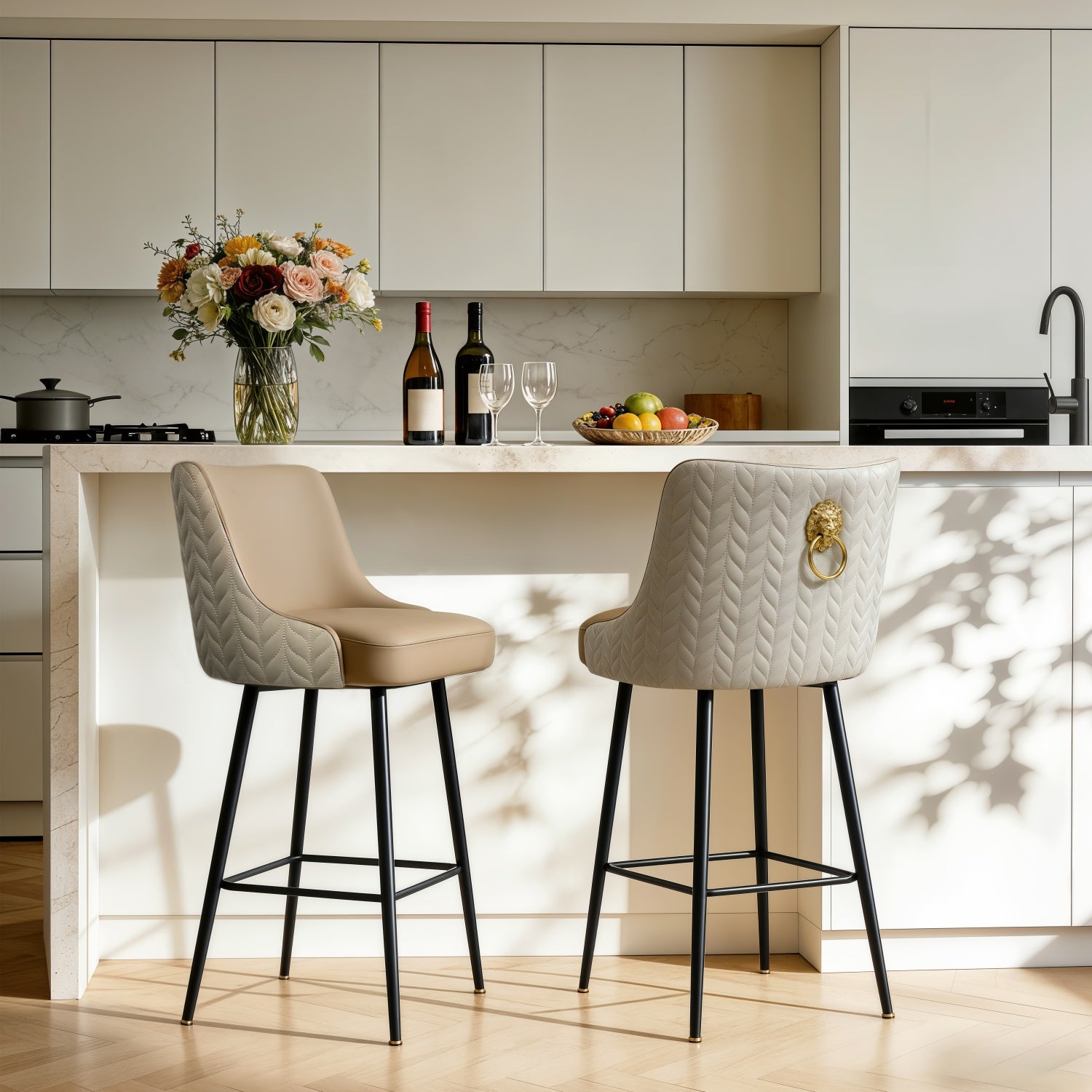 Upholstered Bar Stools 360 Swivel Counter Height Bar Chairs Lion Head