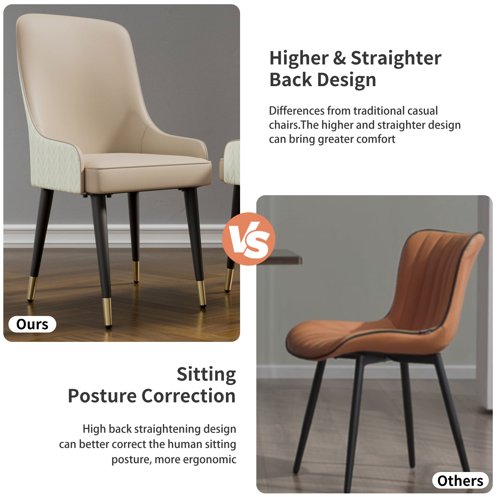 2PCS Dining Chairs Microfiber Silicone Leather Kitchen Dining Chairs