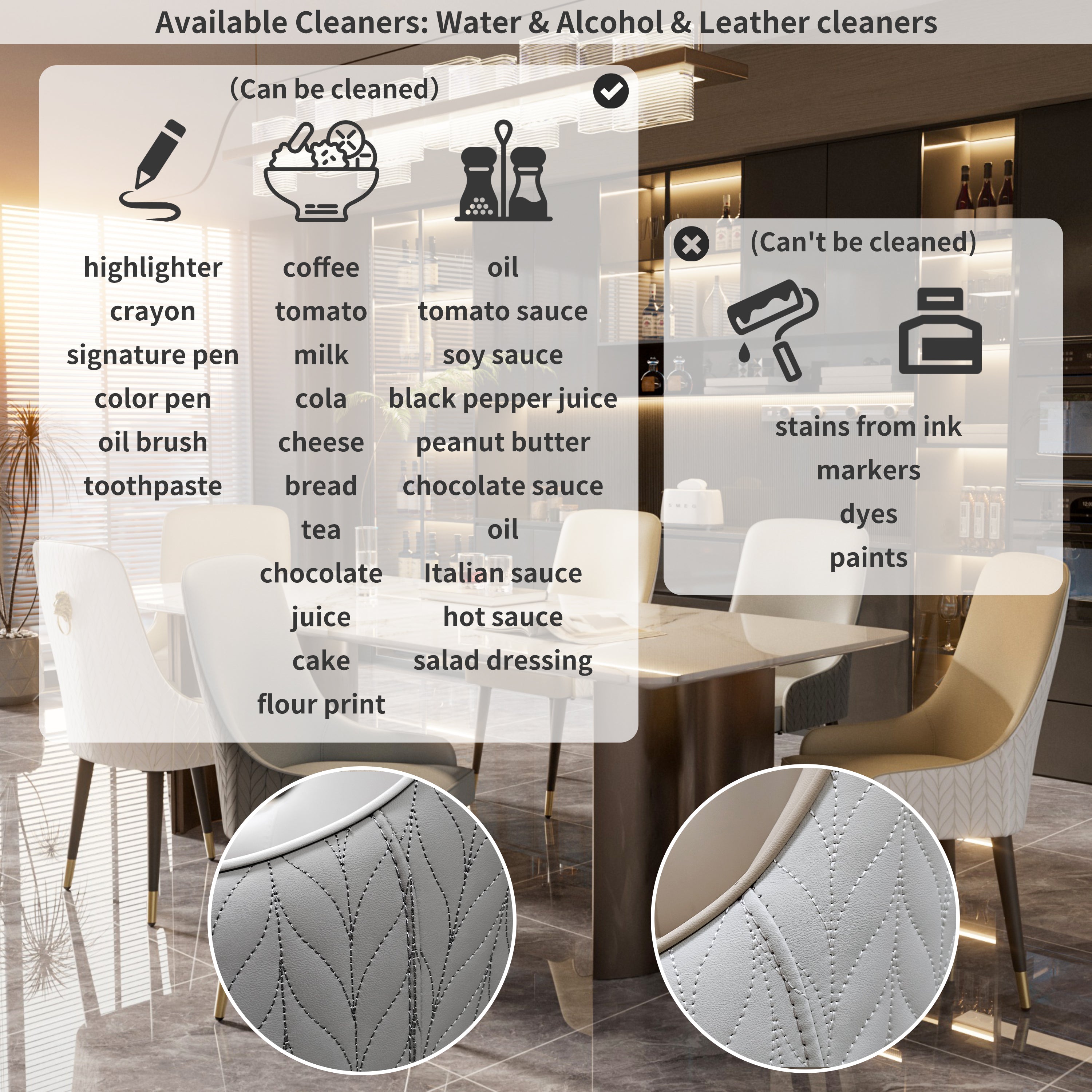 2PCS Dining Chairs Microfiber Silicone Leather Kitchen Dining Chairs
