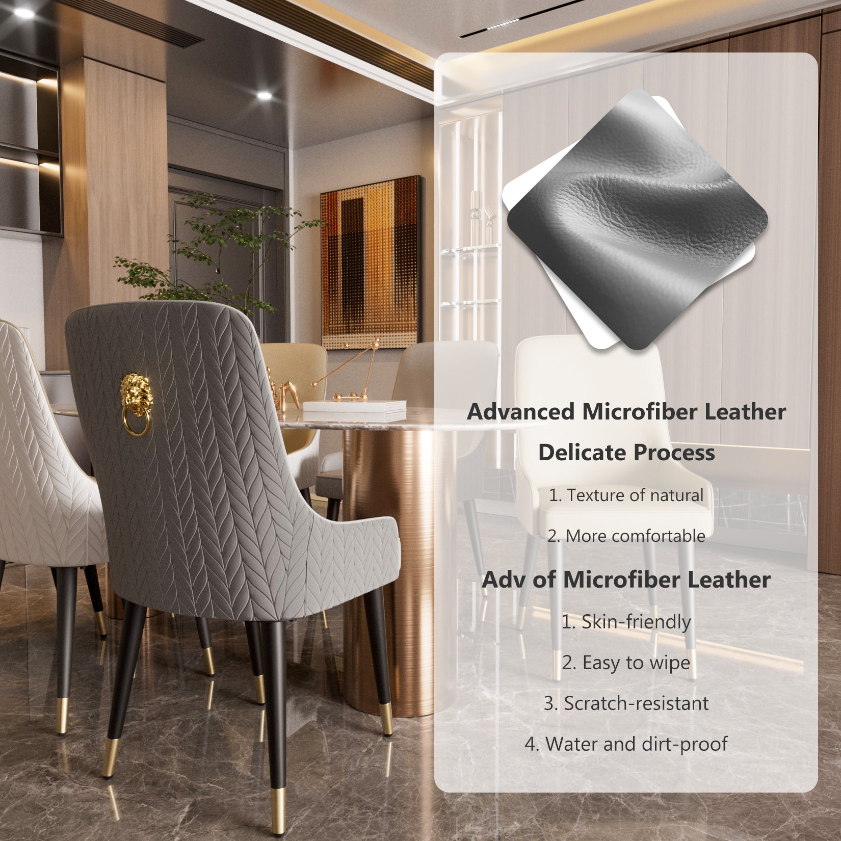 2PCS Dining Chairs Microfiber Silicone Leather Kitchen Dining Chairs