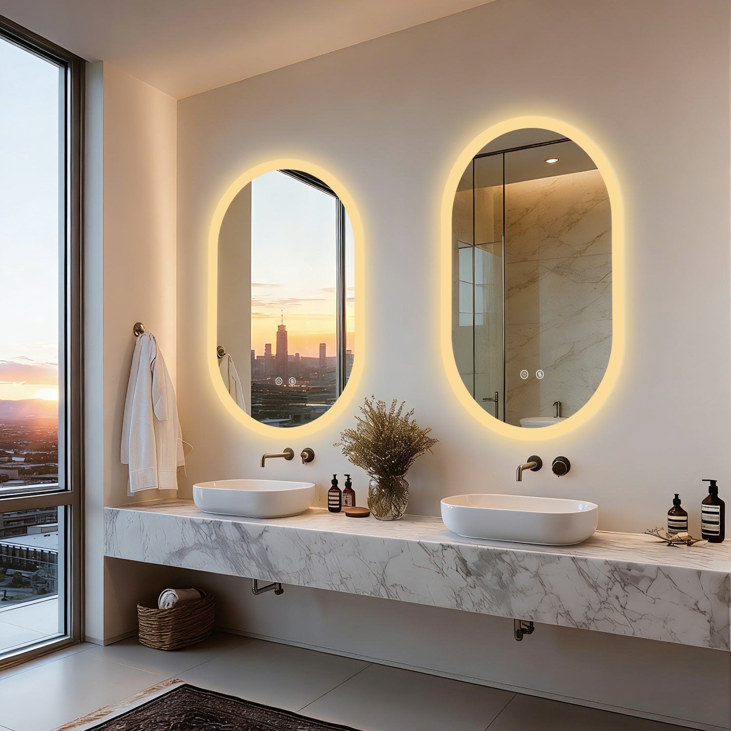 Long Oval LED Bathroom Mirror Backlit Vanity Makeup Mirror Antifog