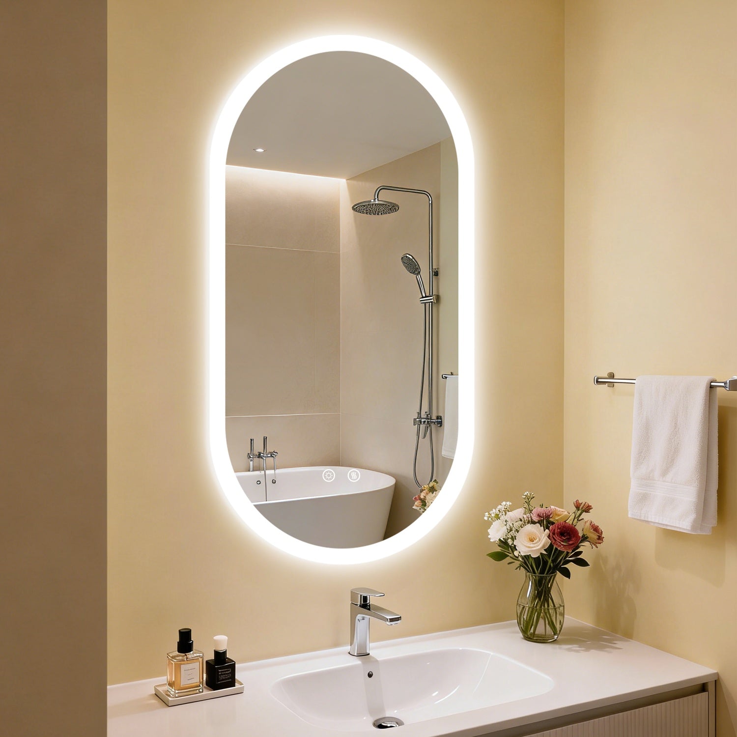 Long Oval LED Bathroom Mirror Backlit Vanity Makeup Mirror Antifog