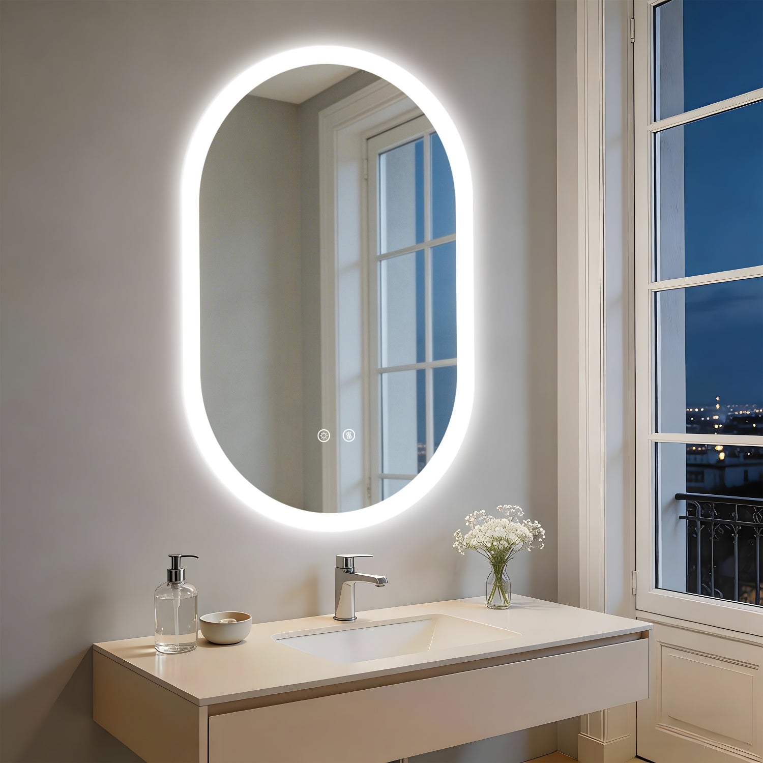 Long Oval LED Bathroom Mirror Backlit Vanity Makeup Mirror Antifog