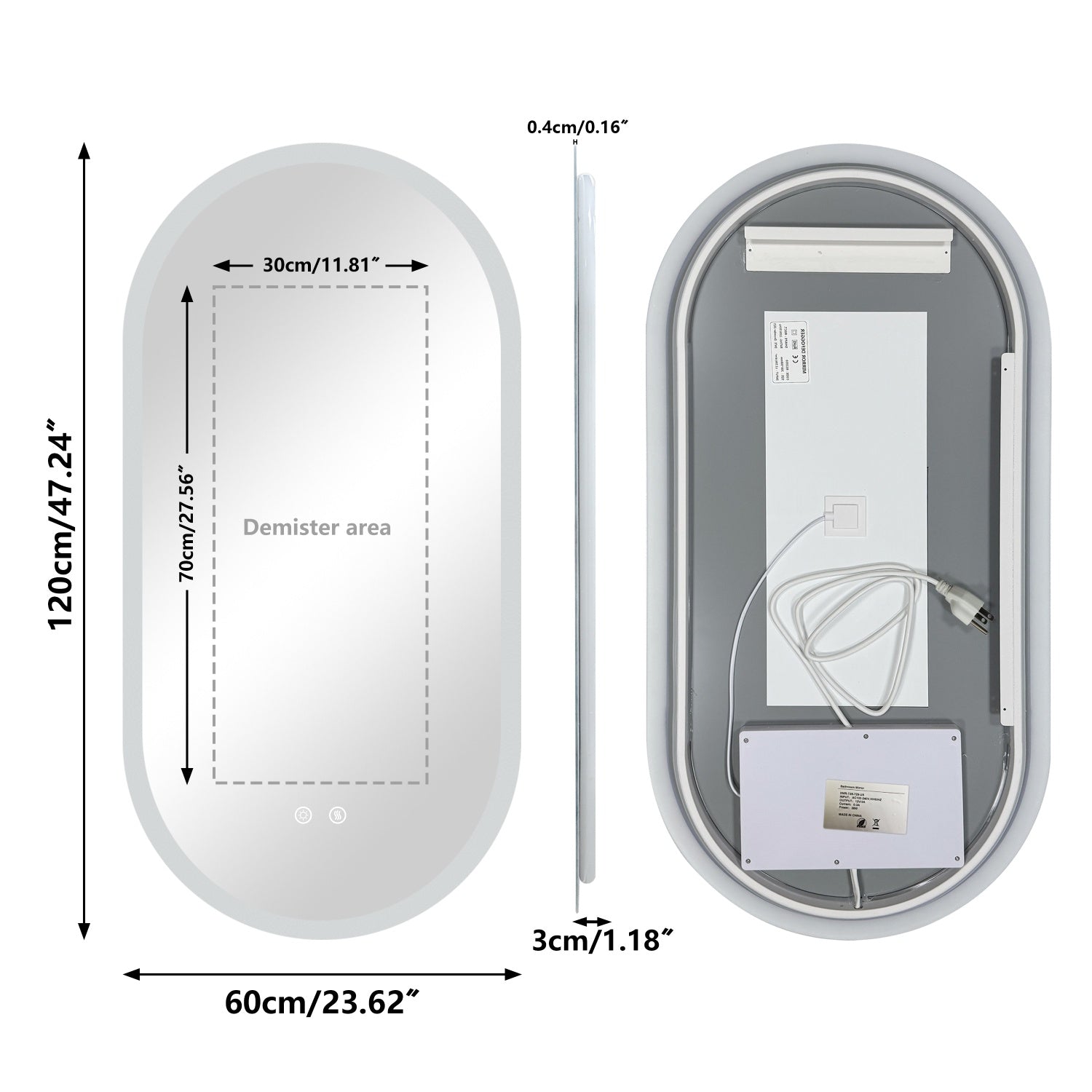 Long Oval LED Bathroom Mirror Backlit Vanity Makeup Mirror Antifog
