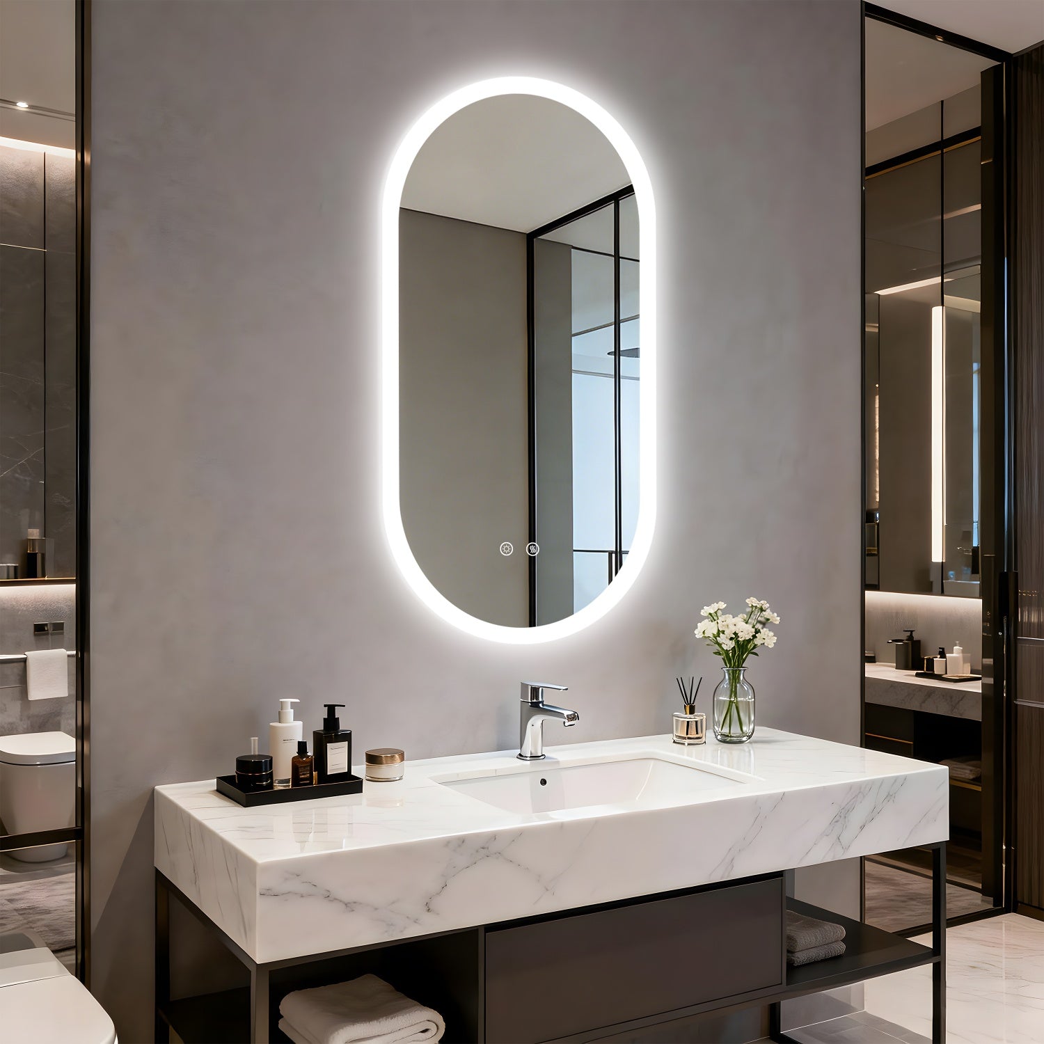 Long Oval LED Bathroom Mirror Backlit Vanity Makeup Mirror Antifog