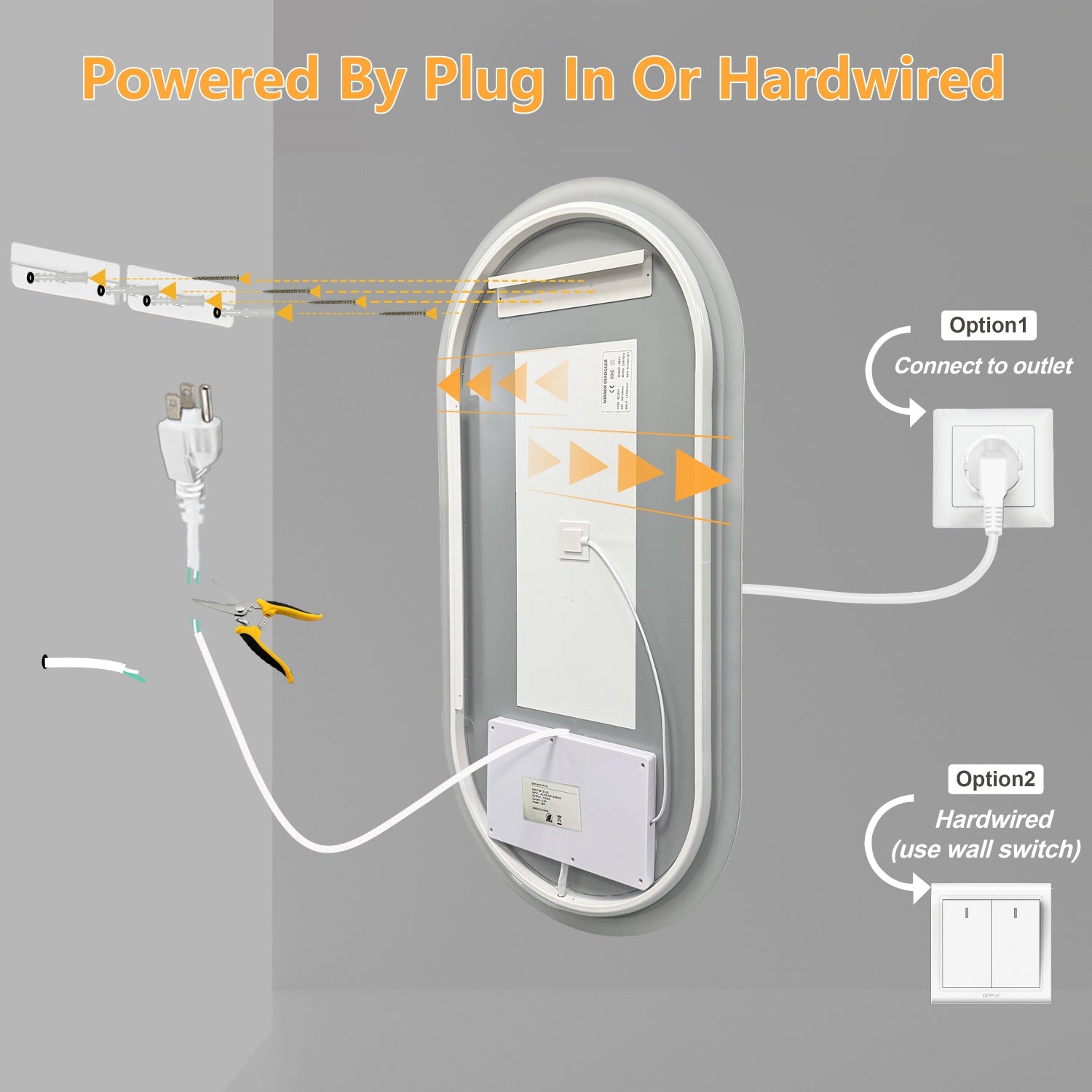 Long Oval LED Bathroom Mirror Backlit Vanity Makeup Mirror Antifog