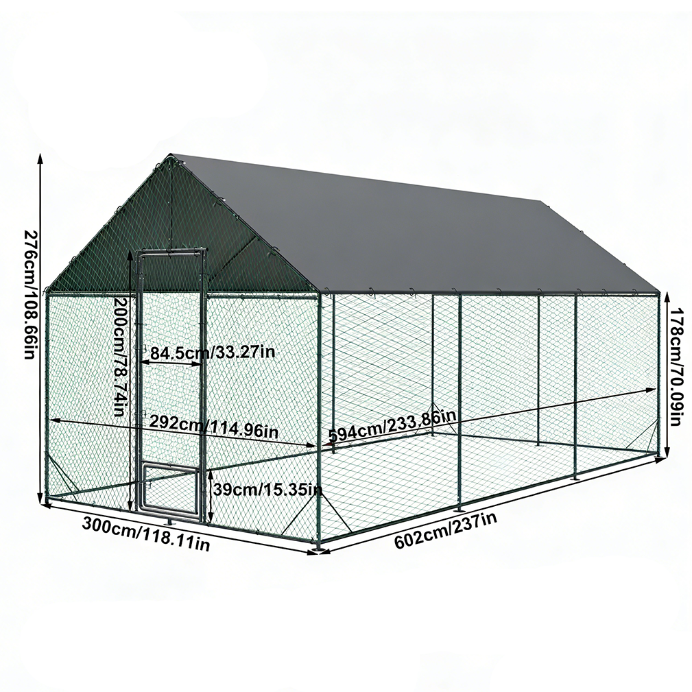 Sturdy Chicken Coop Walk-in Chicken Run Coop Metal Frame 2.7M Height