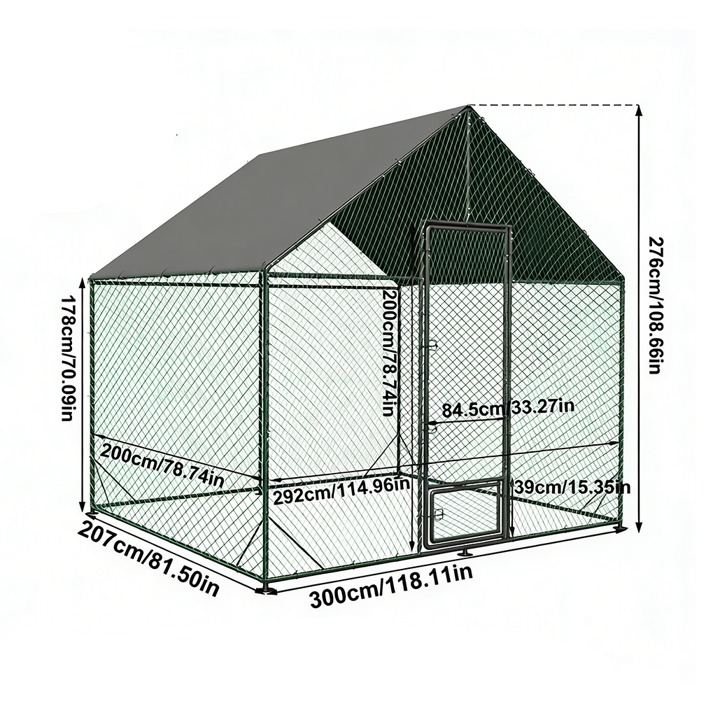 Sturdy Chicken Coop Walk-in Chicken Run Coop Metal Frame 2.7M Height