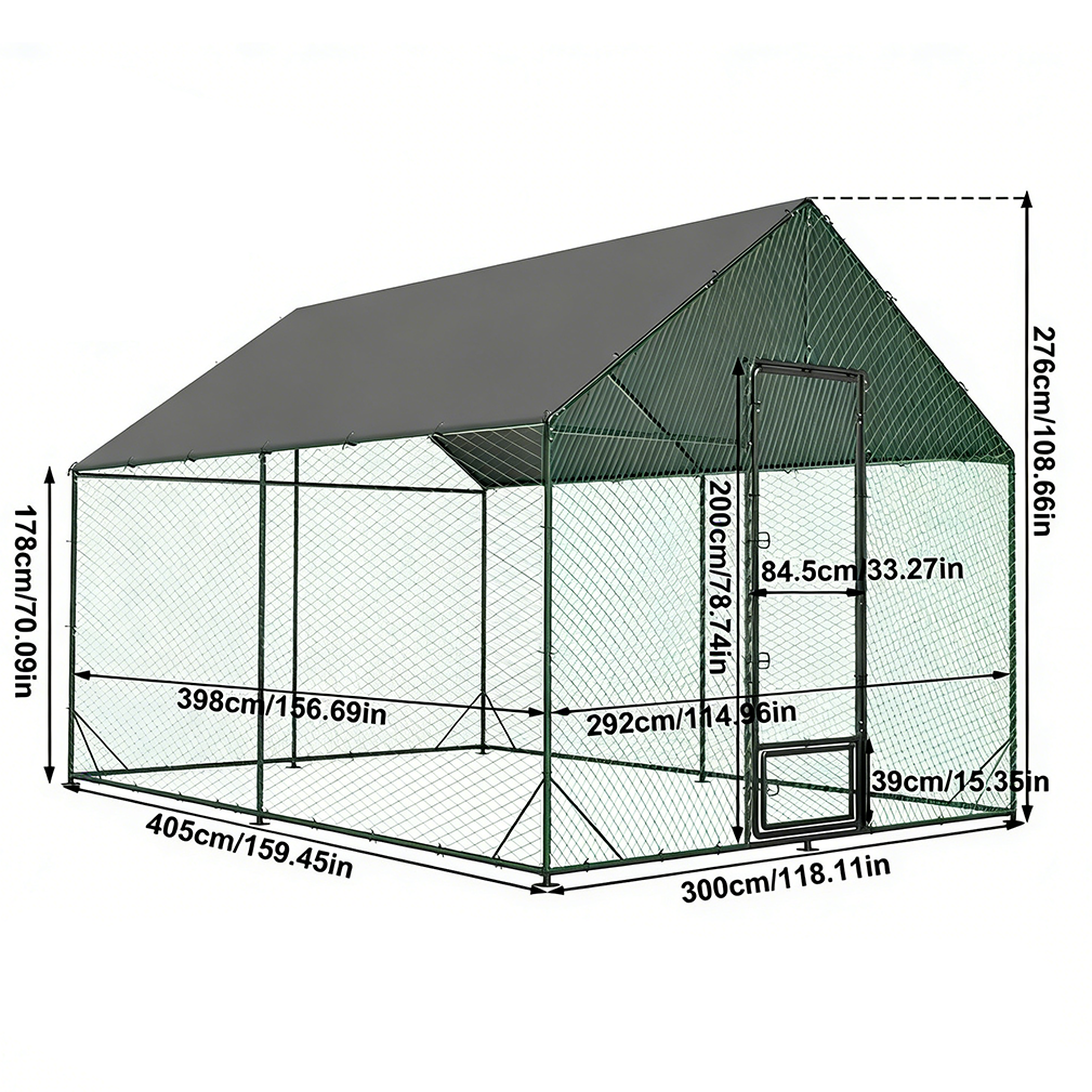Sturdy Chicken Coop Walk-in Chicken Run Coop Metal Frame 2.7M Height