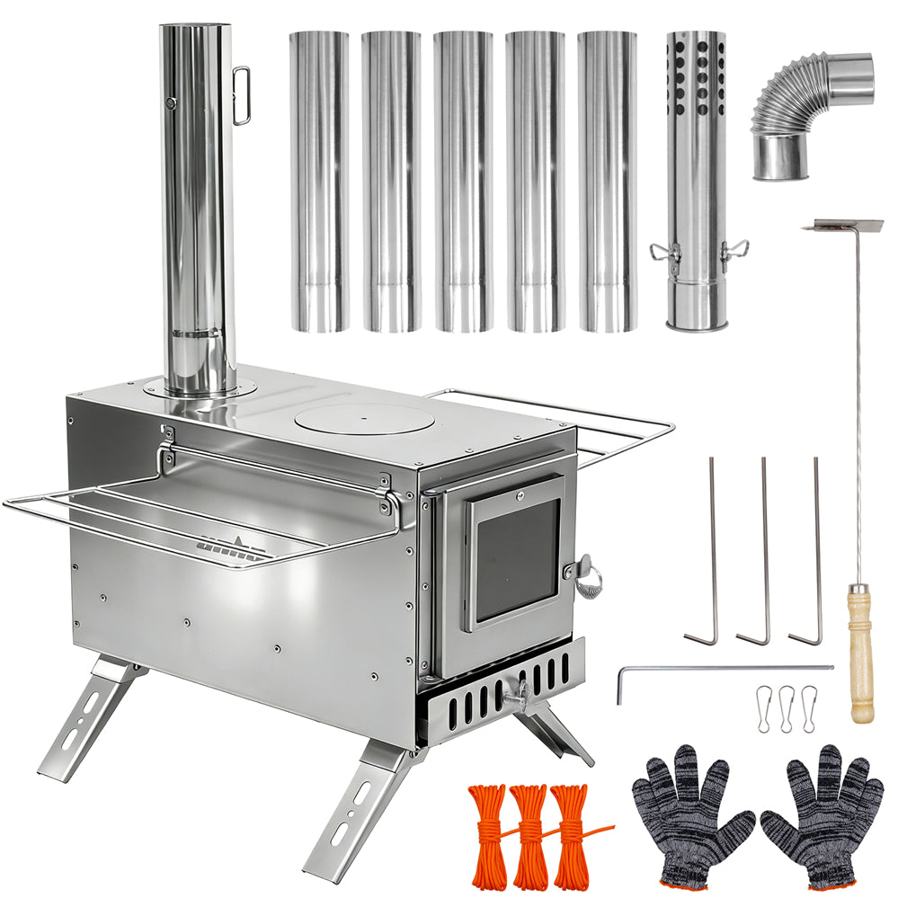 Stainless Steel Wood Stove Wood Burning Stove w/ Elbow Pipe