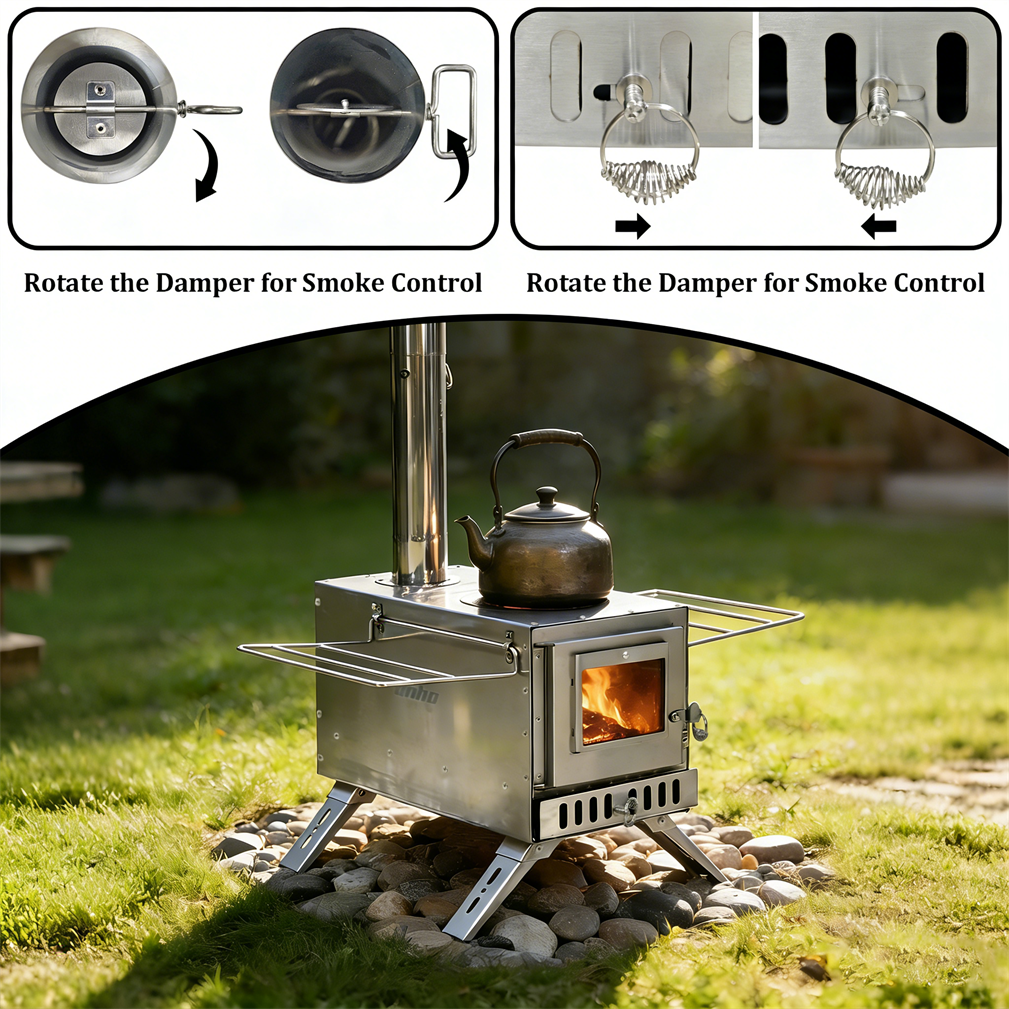 Stainless Steel Wood Stove Wood Burning Stove w/ Elbow Pipe