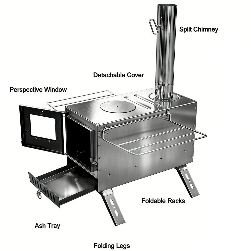 Stainless Steel Wood Stove Wood Burning Stove w/ Elbow Pipe