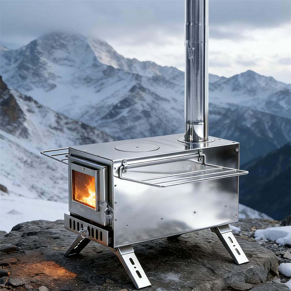 Stainless Steel Wood Stove Wood Burning Stove w/ Elbow Pipe