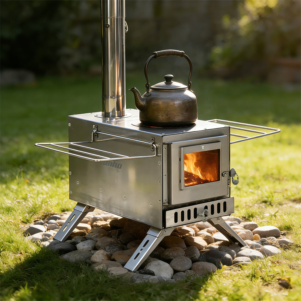 Stainless Steel Wood Stove Wood Burning Stove w/ Elbow Pipe