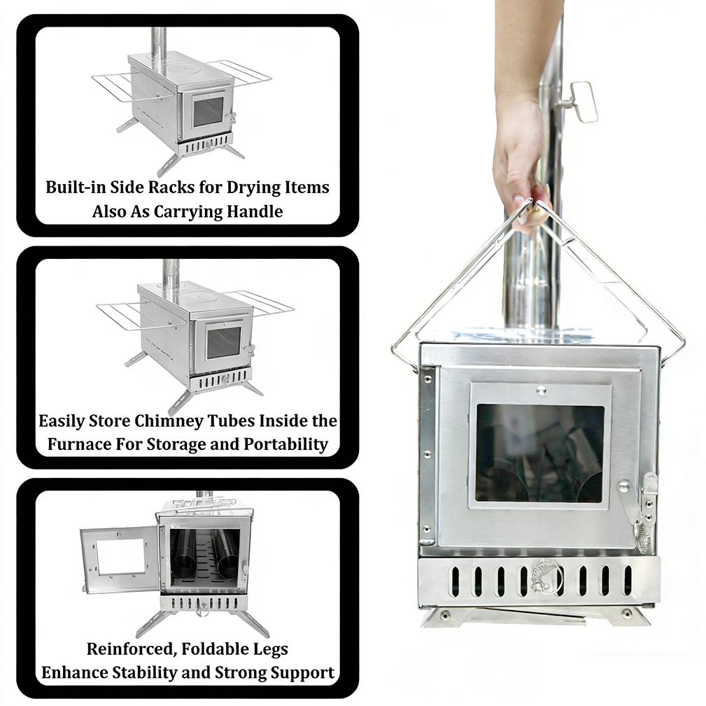 Stainless Steel Wood Stove Wood Burning Stove w/ Elbow Pipe