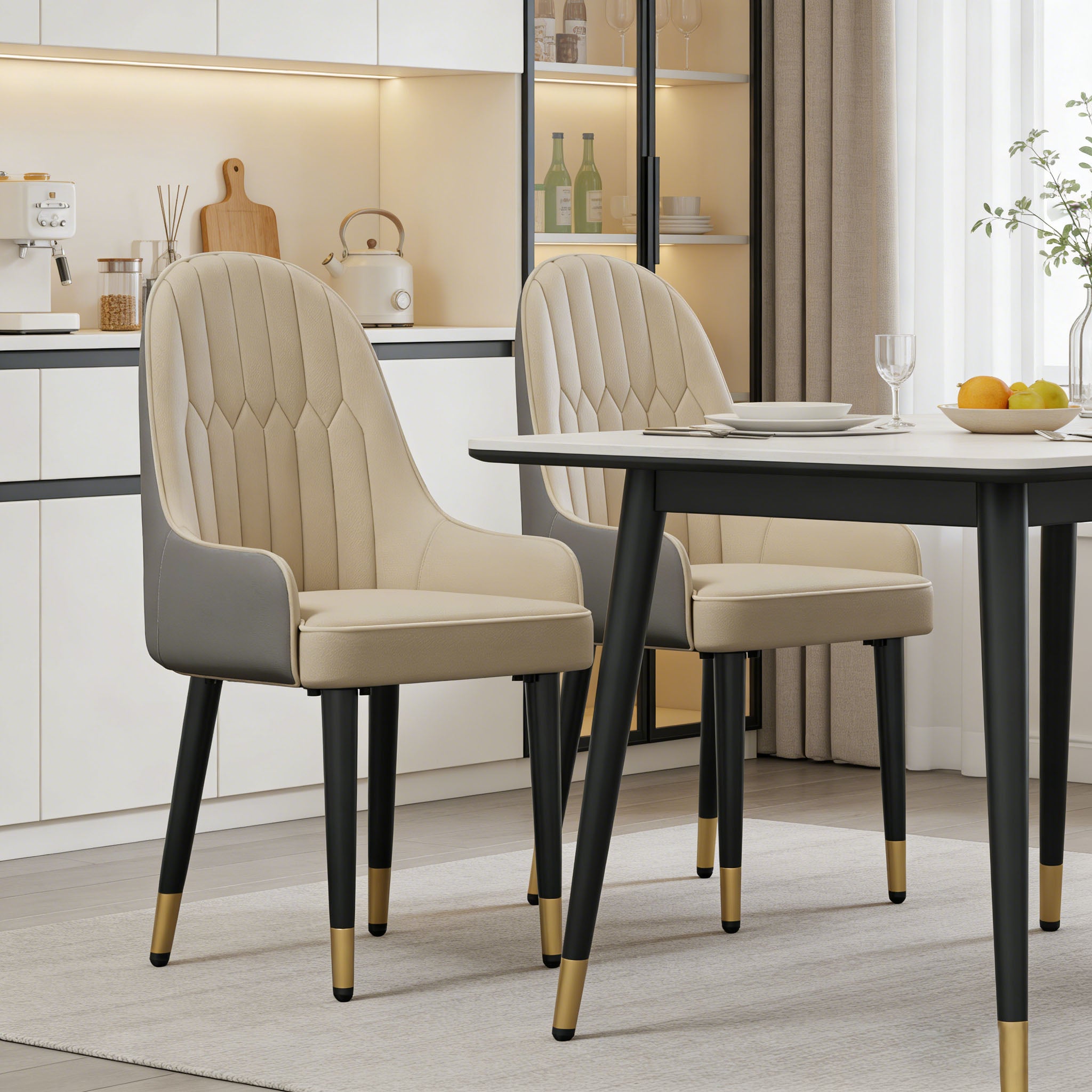 Modern Dining Chairs Set of 2 Leather Dining Room Kitchen Accent Chair