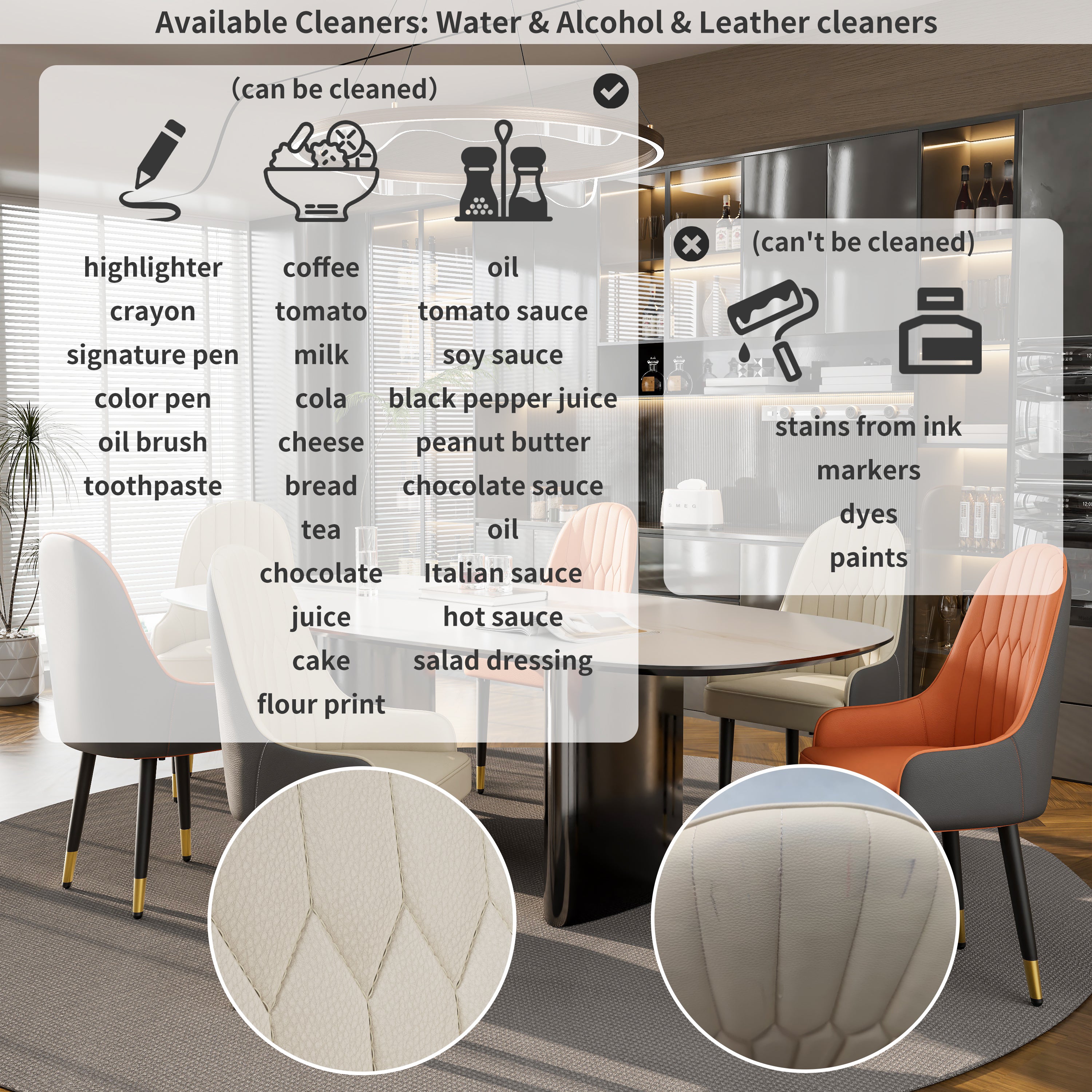 Modern Dining Chairs Set of 2 Leather Dining Room Kitchen Accent Chair